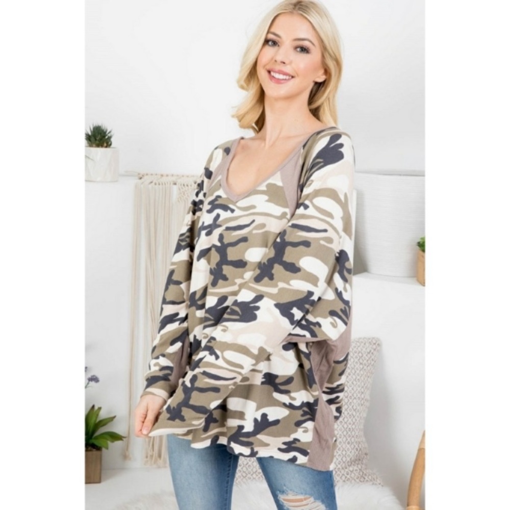 LAST1️⃣New Women’s Soft Olive Camouflage Lightweight Oversized Sweatshirt Top - Picture 9 of 11